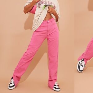 PrettyLittleThing Washed Pink Split Hem Jeans Sz6